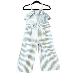 Genuine Kids Jumpsuit Girls 3T Blue White Striped Ruffle One Piece Summer Cotton
